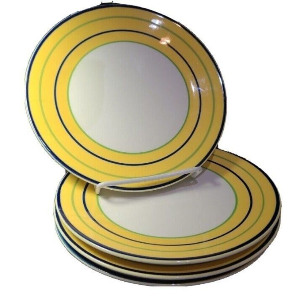 Pagnossin set (4) salad plates Treviso Spa Stoneware Yellow ironstone Italy new